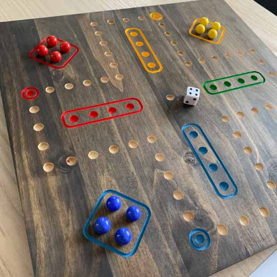 4 player Wooden Aggravation Board Game with Marbles and Dice