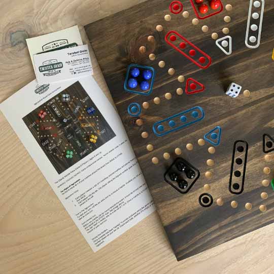 6-player Wooden Aggravation Board Game with Marbles and Dice  and rules