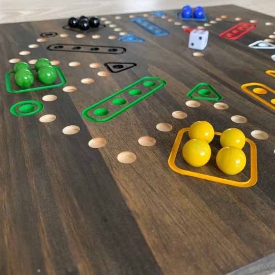 6-player Wooden Aggravation Board Game with Marbles and Dice 