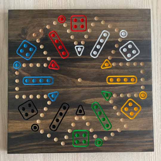 6-player Wooden Aggravation Board Game with Marbles and Dice 