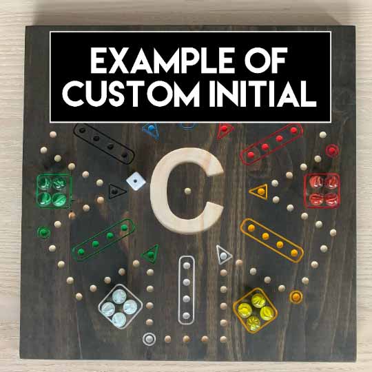 6-player Wooden Aggravation Board Game with Marbles and Dice  with sample initial on front