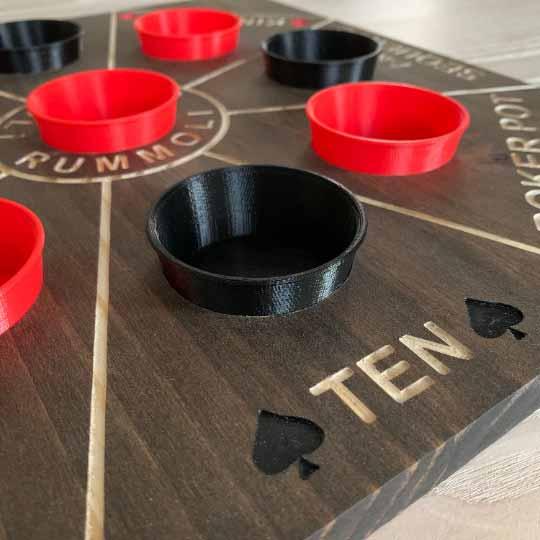 Rummoli wooden board game with removable cups