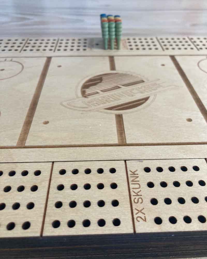 4 player Hockey Rink Crib Board with Logo - Laser engraved and cut